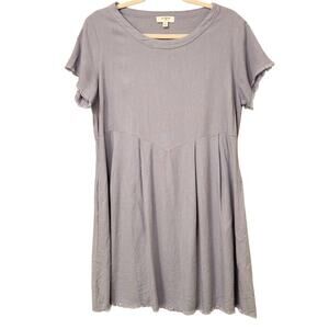 Umgee Linen Blend Frayed Edges Blue A-Line Bohemian Dress Size Medium EUC